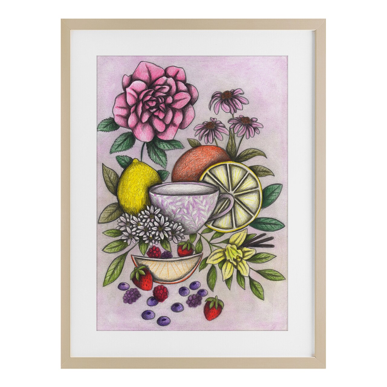 Stupell Industries Rococo Tea with Fruits Framed Print Under Glass, design by Cecilia Battaini